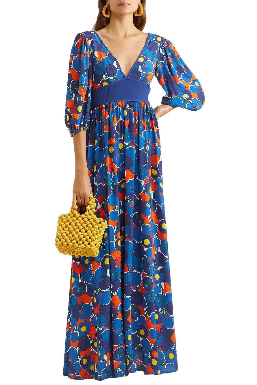 STAUD Affogato printed crepe de chine maxi dress size 4 / small 11